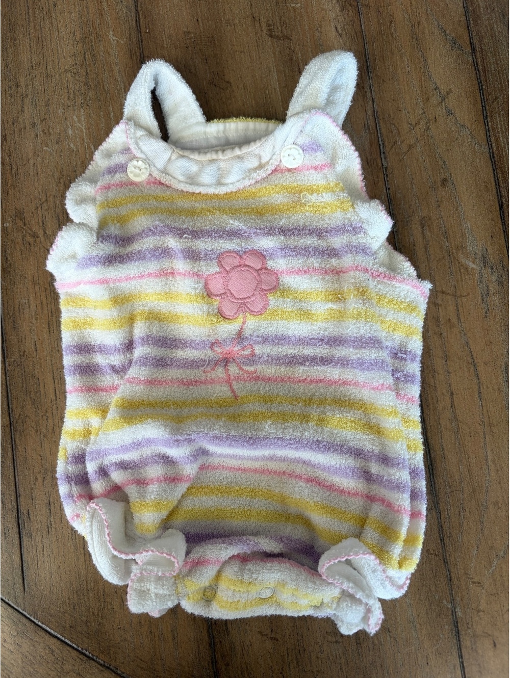 Vintage 70s baby girl terry cloth romper summer stripe 12 month flower Carters
